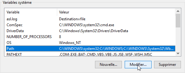 Sélection de la variable système Path